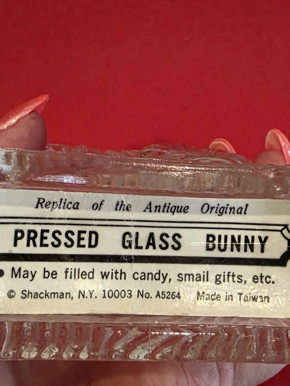 Pressed Clear Glass Rabbit Figurine/ Candy Container
